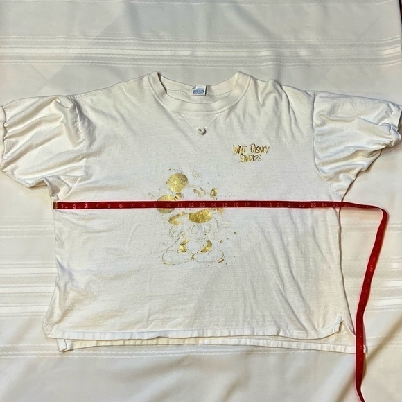 Vintage Disney Walt Disney Studios Mickey SS T Shirt White with Gold Design OSFM - Picture 8 of 9